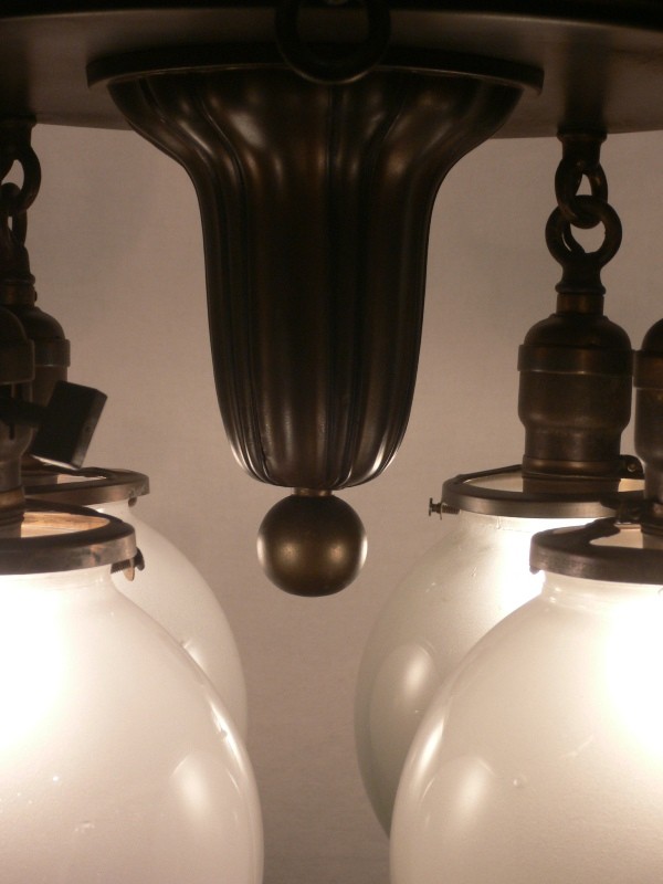 SOLD Fascinating Antique Brass Gas & Electric Sheffield-Style Eight-Light Chandelier, Late 1800’s-15775