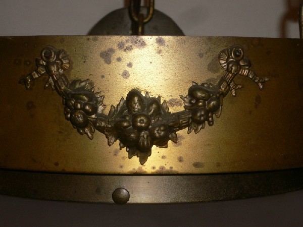 SOLD Stunning Antique Brass Four-Light Chandelier with Original Hand-Cut Shades-15784