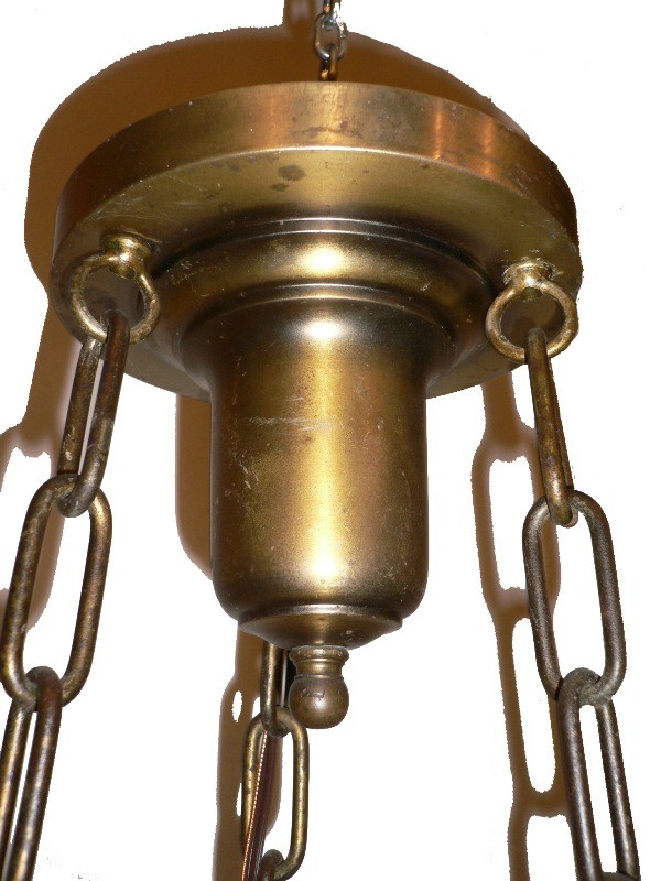SOLD Stunning Antique Brass Four-Light Chandelier with Original Hand-Cut Shades-15786