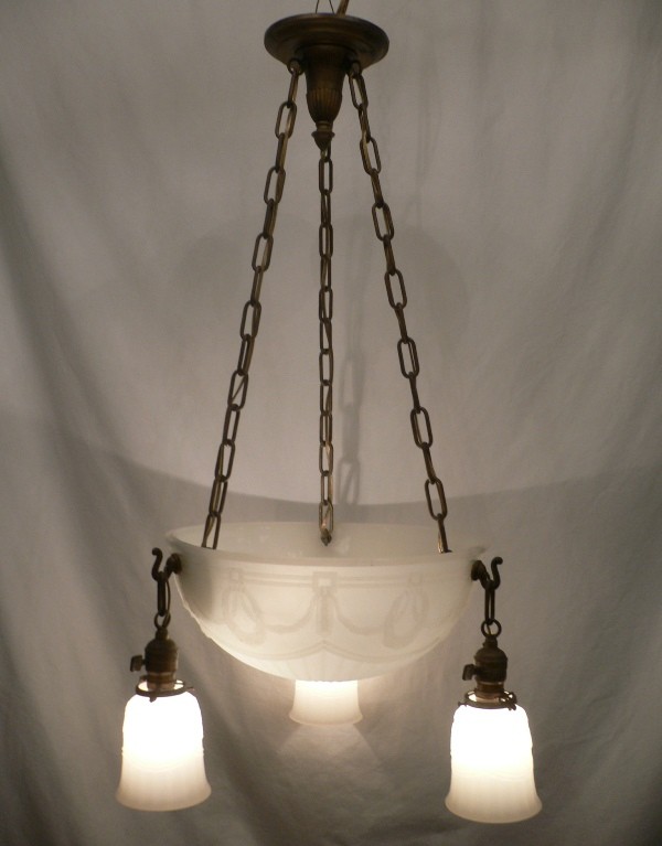 SOLD Gorgeous Antique Neoclassical Four-Light Inverted Dome Chandelier with Original Opaline Shades, Late 1800’s-0