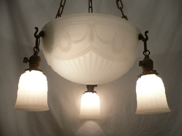 SOLD Gorgeous Antique Neoclassical Four-Light Inverted Dome Chandelier with Original Opaline Shades, Late 1800’s-15798