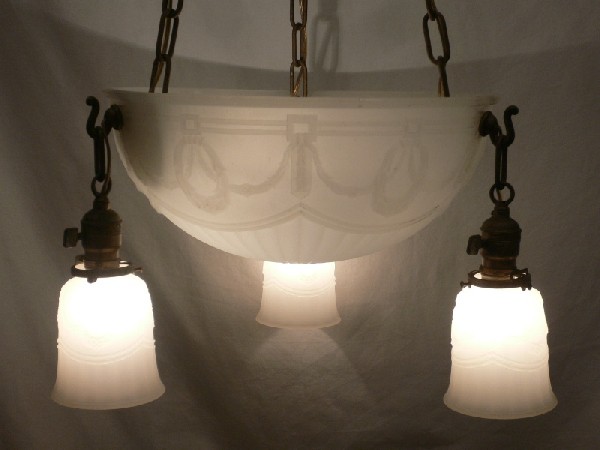 SOLD Gorgeous Antique Neoclassical Four-Light Inverted Dome Chandelier with Original Opaline Shades, Late 1800’s-15801