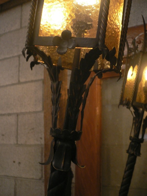SOLD Large Vintage Pair of Gothic Revival Lantern Sconces-15819