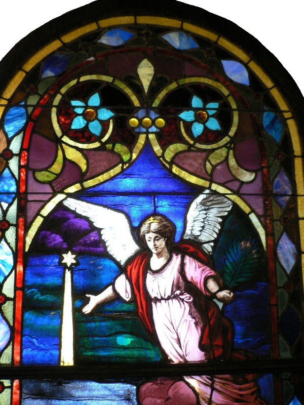 SOLD Rare William Reith Antique Figural Stained Glass Window, Angel with Shepherds & Sheep-15932