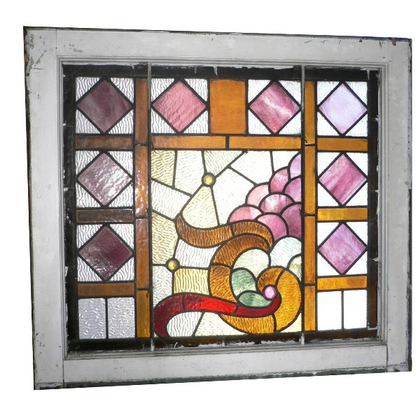 SOLD Remarkable Antique American Art Nouveau Stained Glass Window-15939