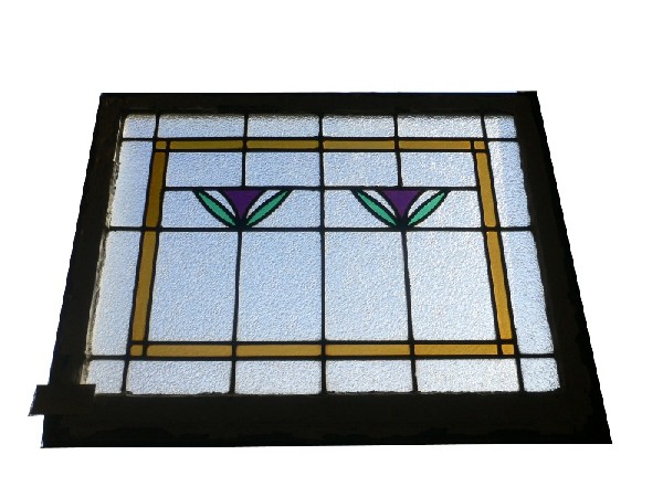 SOLD Three Matching Antique American Stained Glass Windows, Tulip-15958