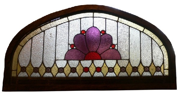 SOLD Superb Antique American Jeweled Stained Glass Window with Tudor Arch, Late 19th Century-15961