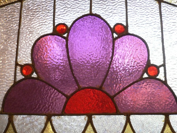 SOLD Superb Antique American Jeweled Stained Glass Window with Tudor Arch, Late 19th Century-15962