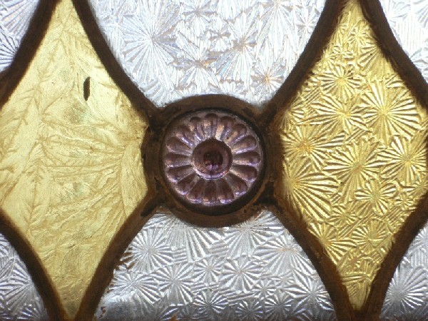 SOLD Superb Antique American Jeweled Stained Glass Window with Tudor Arch, Late 19th Century-15964