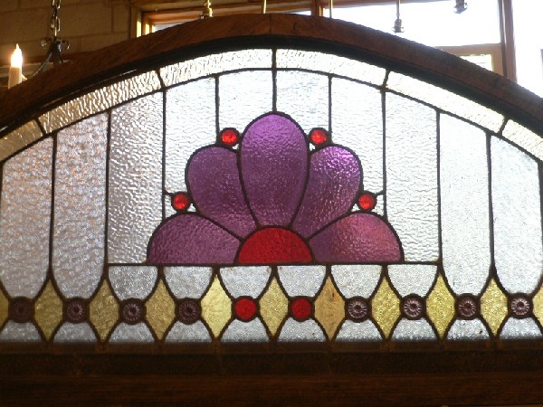 SOLD Superb Antique American Jeweled Stained Glass Window with Tudor Arch, Late 19th Century-15967