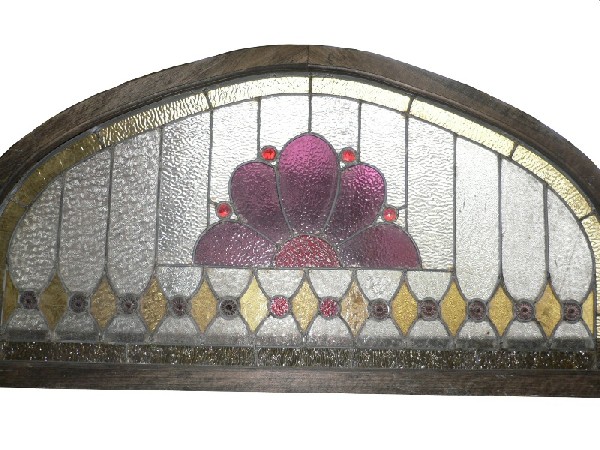 SOLD Superb Antique American Jeweled Stained Glass Window with Tudor Arch, Late 19th Century-15968