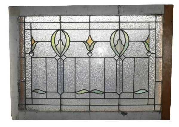 SOLD Beautiful Antique American Jeweled Stained Glass Window, Pastel Colors-15972
