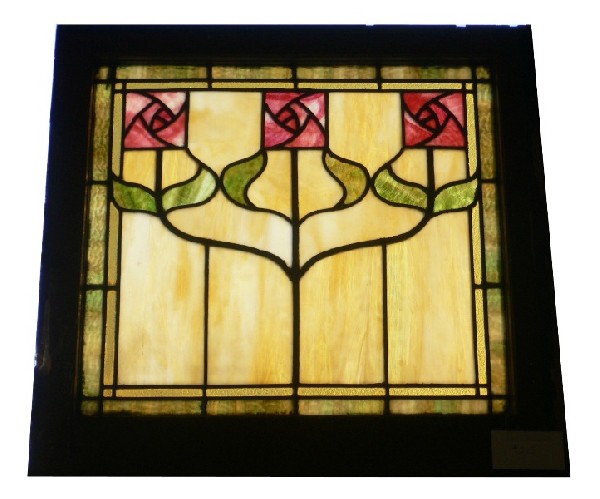 SOLD Beautiful Antique American Art Nouveau Stained Glass Window, Rose Design-0