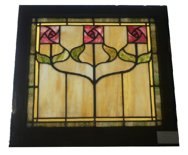 SOLD Beautiful Antique American Art Nouveau Stained Glass Window, Rose Design-15976