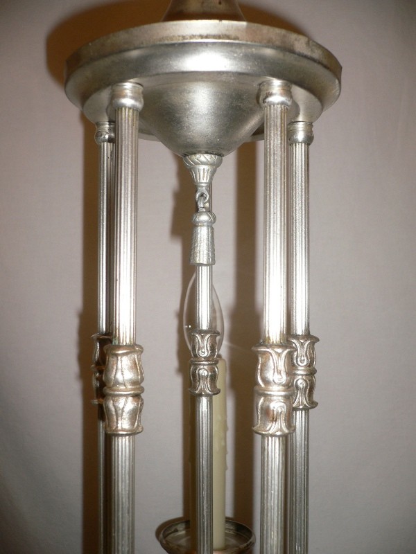 SOLD Wonderful Pair of Antique Silver Plated Five-Light Chandeliers-15988