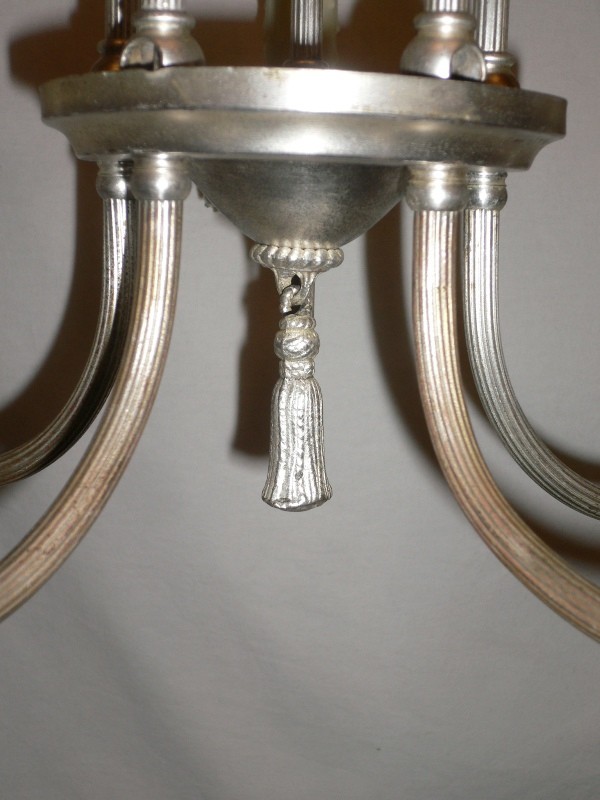 SOLD Wonderful Pair of Antique Silver Plated Five-Light Chandeliers-15989
