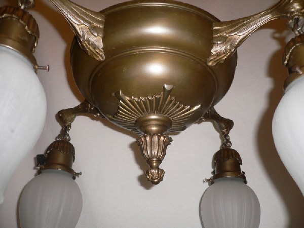 SOLD Handsome Antique Four-Light Cast Brass Chandelier, c. 1910-16037