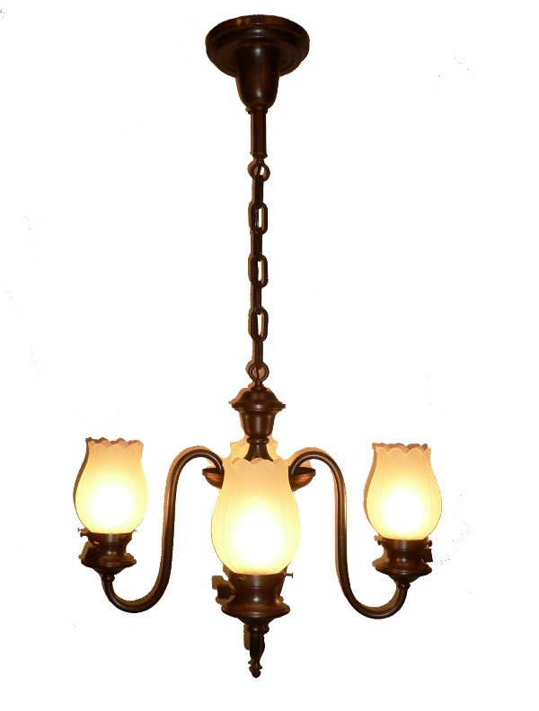 SOLD Graceful Antique Colonial Revival Four-Light Brass Chandelier, c. 1905-16065