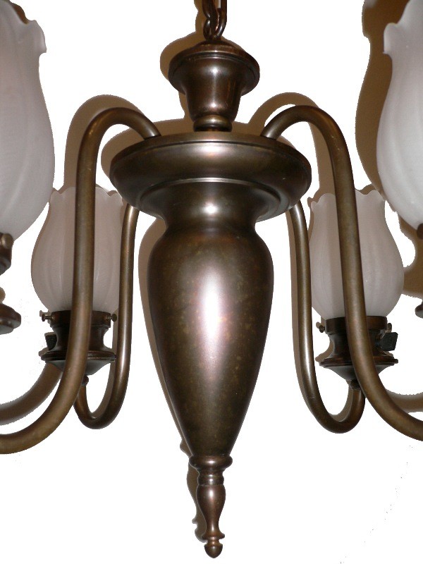 SOLD Graceful Antique Colonial Revival Four-Light Brass Chandelier, c. 1905-16068