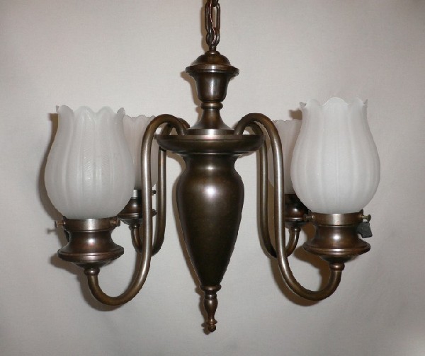 SOLD Graceful Antique Colonial Revival Four-Light Brass Chandelier, c. 1905-16070