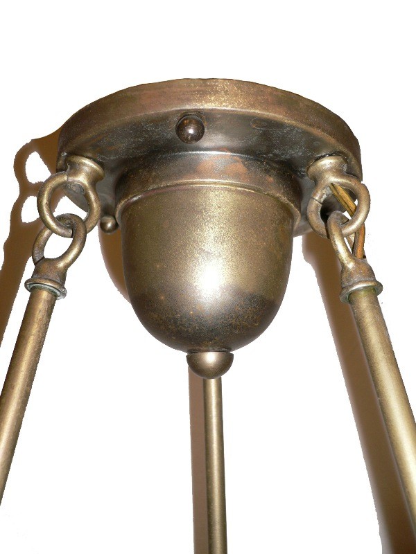 SOLD Superb Antique Three-Light Brass Chandelier, Original Two-Tone Finish-16078