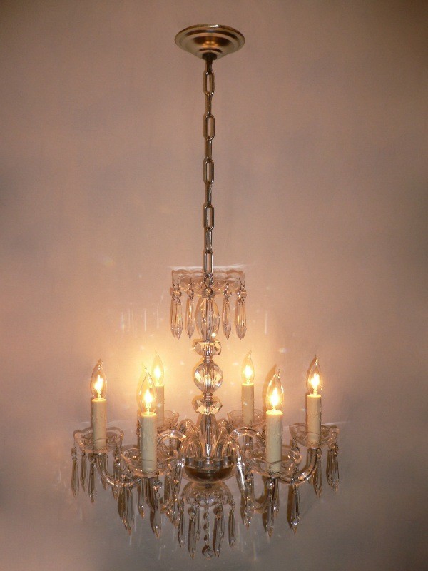 SOLD Sparkling Antique Glass Six-Light Chandelier-16081