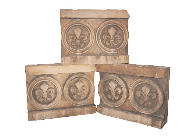SOLD Marvelous Antique Set of Three Matching White Terra-Cotta Pieces, Fleur-de-Lis-16092