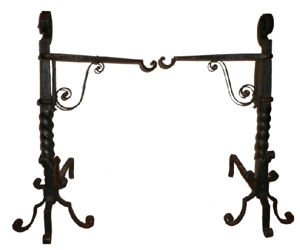 SOLD Wonderful Pair of Antique Hand-Forged Iron Andirons, 19th Century-0
