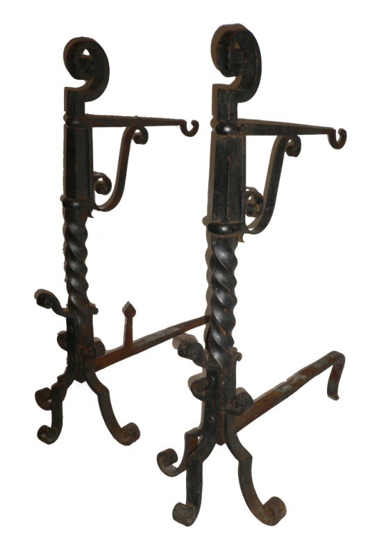SOLD Wonderful Pair of Antique Hand-Forged Iron Andirons, 19th Century-16105