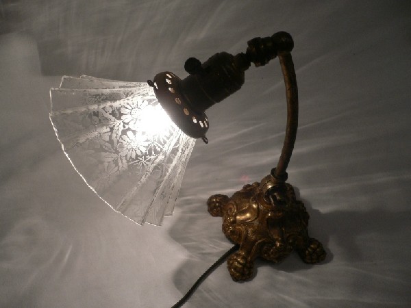 SOLD Delightful Antique Neoclassical Table Lamp with Rare Original Acid-Etched Shade-16114