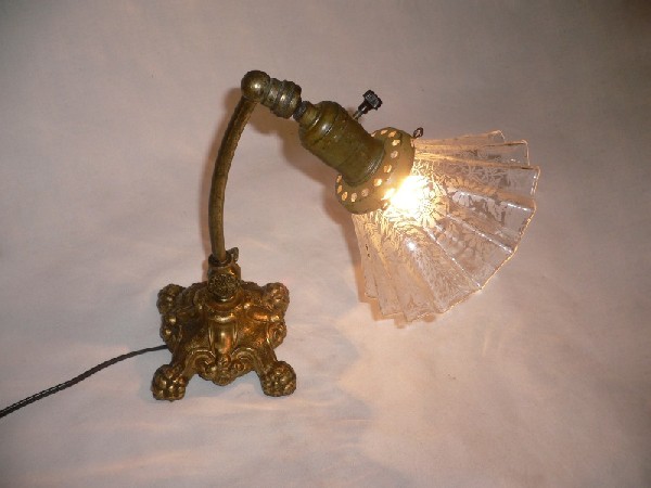 SOLD Delightful Antique Neoclassical Table Lamp with Rare Original Acid-Etched Shade-16115