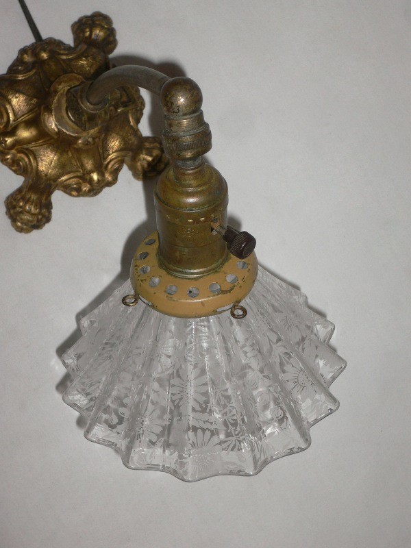 SOLD Delightful Antique Neoclassical Table Lamp with Rare Original Acid-Etched Shade-16117