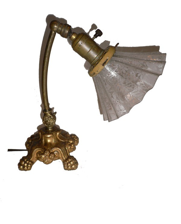 SOLD Delightful Antique Neoclassical Table Lamp with Rare Original Acid-Etched Shade-16118