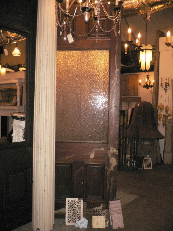 SOLD Large Antique Oak Door with Original Florentine Glass, c. 1870-16174