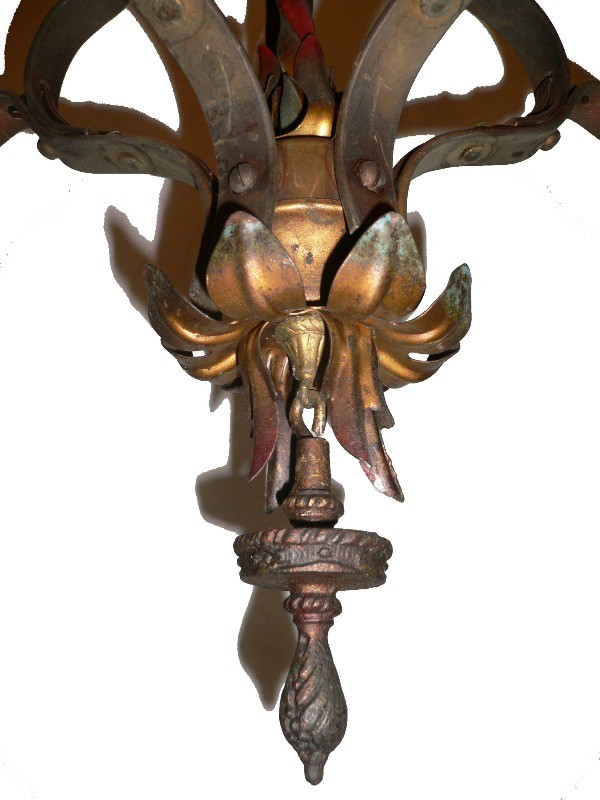 SOLD Fabulous Antique Five-Light Chandelier, Original Polychrome Finish-16188
