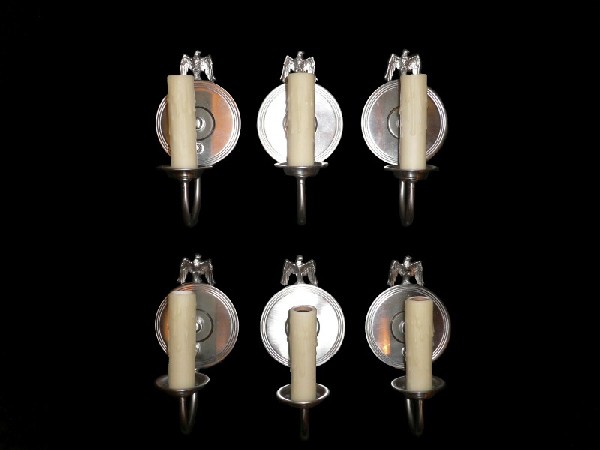 SOLD Set of Six Matching Antique Federal Style Figural Sconces, Bald Eagle, Nickel Plated-16204