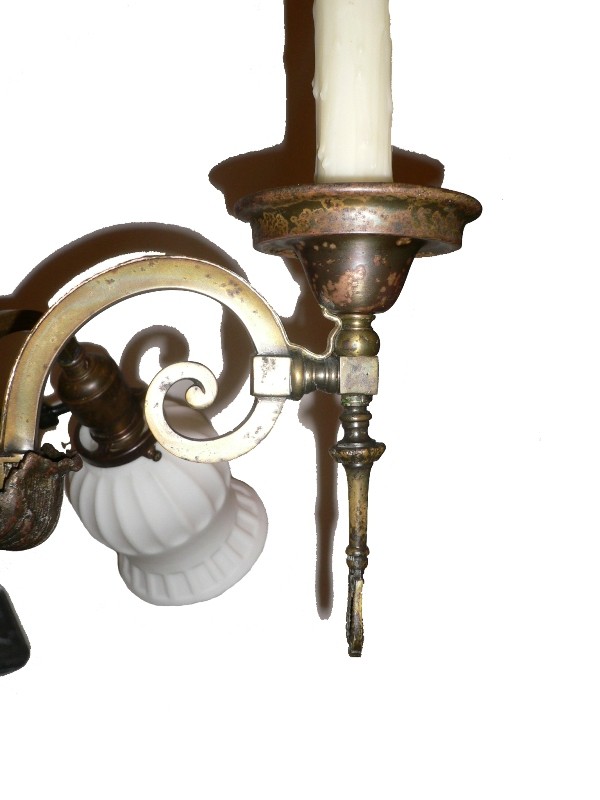 SOLD Marvelous Antique Neoclassical Brass Six-Light Gas & Electric Chandelier, Fleur-de-Lis-16271