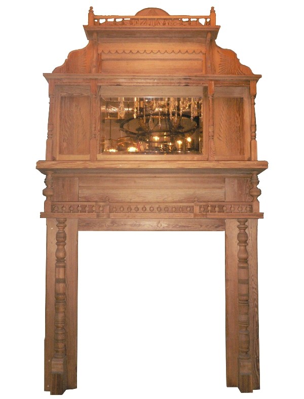 SOLD Remarkable Antique Queen Anne Carved Pine Mantel with Mirror, c. 1890’s-0