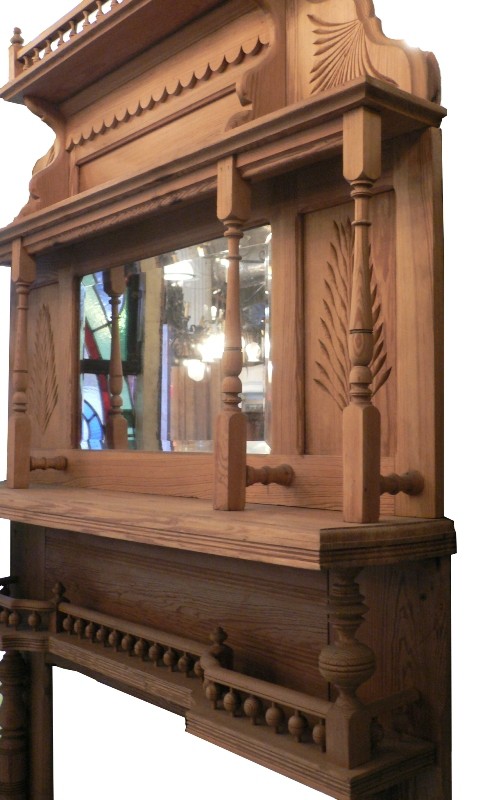 SOLD Remarkable Antique Queen Anne Carved Pine Mantel with Mirror, c. 1890’s-16287