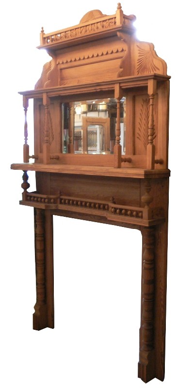 SOLD Remarkable Antique Queen Anne Carved Pine Mantel with Mirror, c. 1890’s-16293