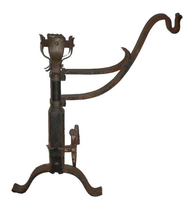 SOLD Splendid Pair of Antique Hand-Forged Iron Andirons with Poker & Iron Kettle, 19th Century-16296