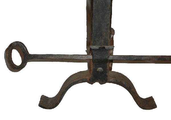 SOLD Splendid Pair of Antique Hand-Forged Iron Andirons with Poker & Iron Kettle, 19th Century-16300