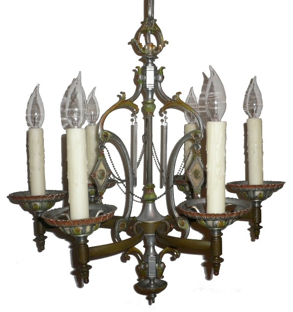 SOLD Stunning Antique Six-Light Chandelier with Original Polychrome Finish-16314