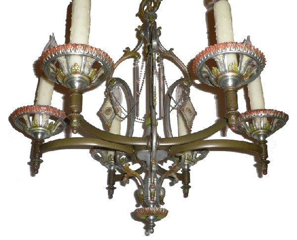 SOLD Stunning Antique Six-Light Chandelier with Original Polychrome Finish-16315