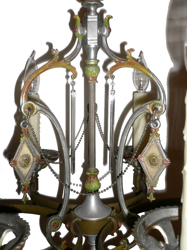SOLD Stunning Antique Six-Light Chandelier with Original Polychrome Finish-16316