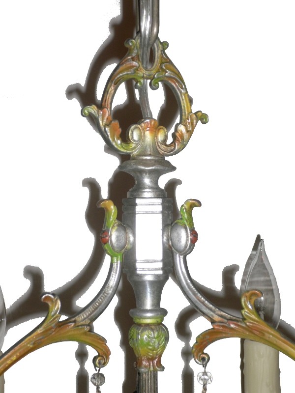 SOLD Stunning Antique Six-Light Chandelier with Original Polychrome Finish-16317