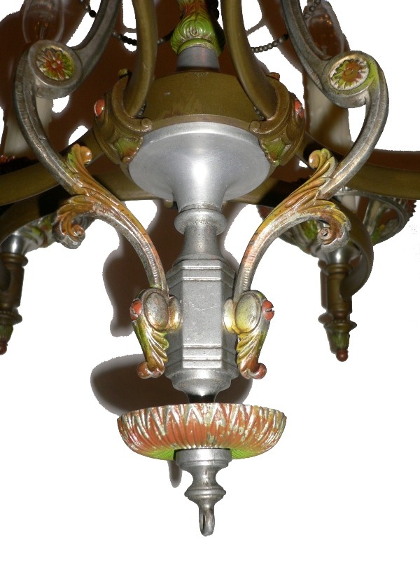 SOLD Stunning Antique Six-Light Chandelier with Original Polychrome Finish-16319