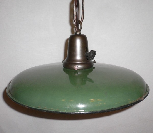 SOLD Marvelous Antique Green Enamel & Porcelain Industrial Light Fixture-16359