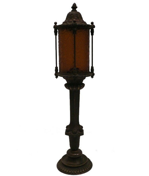 SOLD Striking Antique Art Nouveau Newel Post Lamp, Original Glass, Polychrome Finish-0