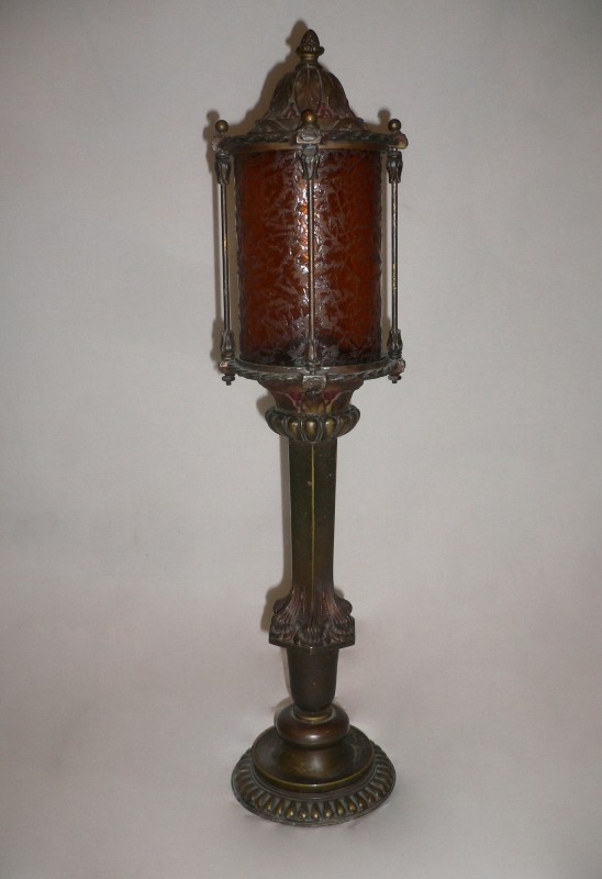 SOLD Striking Antique Art Nouveau Newel Post Lamp, Original Glass, Polychrome Finish-16388